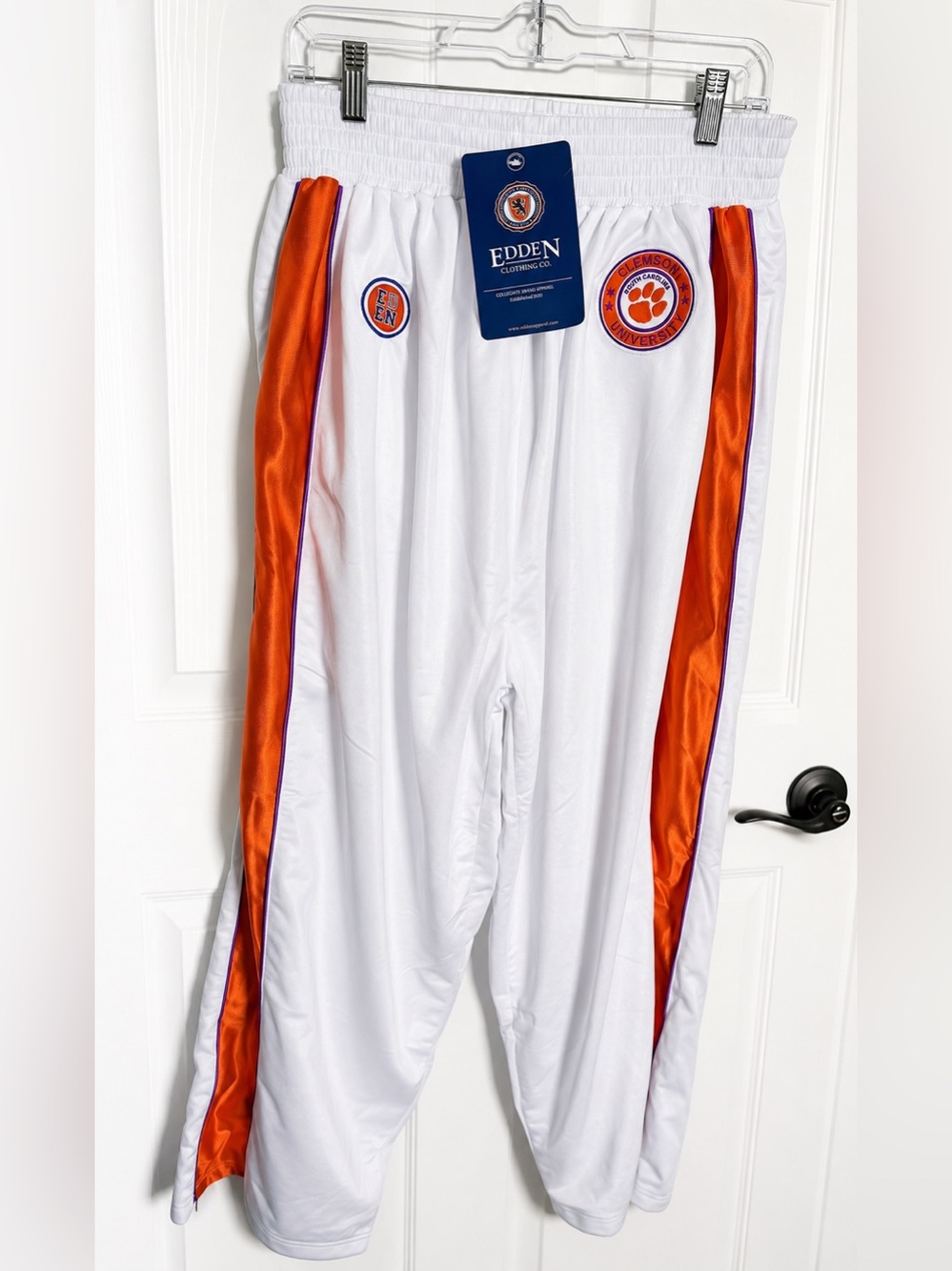 Clemson University Track Pants Unisex Gameday White & Orange Large Slim NWT